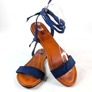 Rekayla Open Toe Sandals Women's Size 8 Blue Ankle Ties Flats